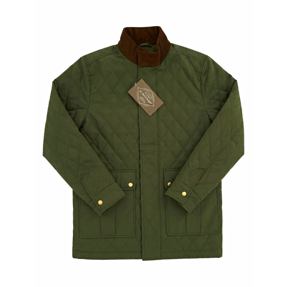 St. John's Bay Quilted Water Resistant Lined Full Zip Snap Jacket Green Mens S